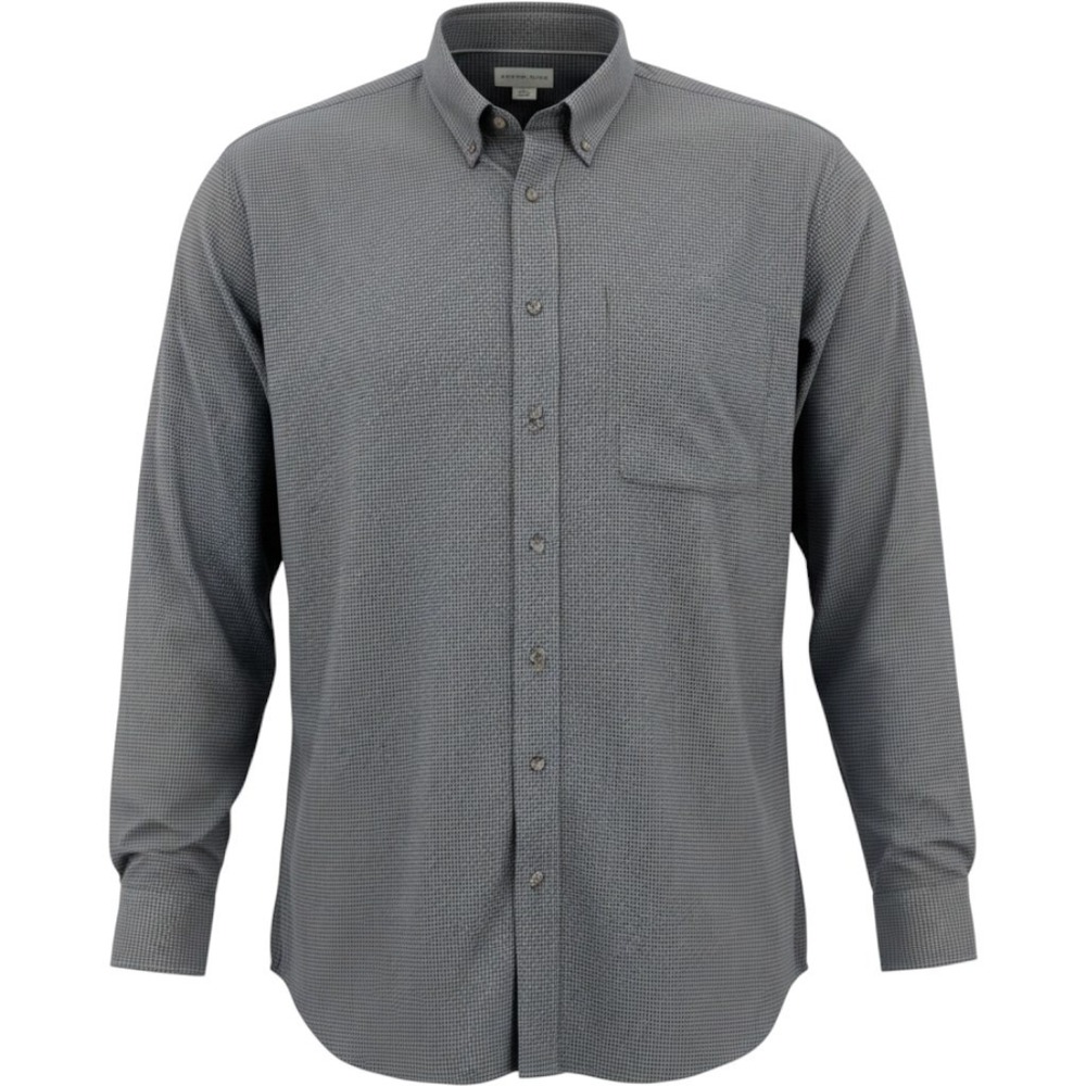 Cutter & Buck Grey Houndstooth Cotton Long Sleeve Button Down Shirt Men 2XT Tall